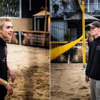 Fundraiser spielen Beach-Volleyball auf der Sommerparty in Berlin
